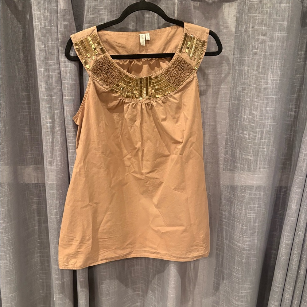 Brown cotton ladies XL shirt top blouse Maddison stitching embroidery Y2K women